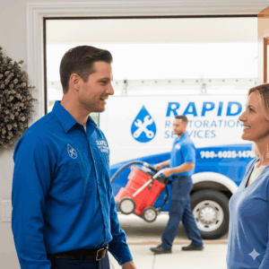 A plumber and restoration professional partnering to provide a complete solution to a homeowner with water damage