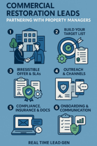 Infographic: steps to win commercial restoration leads by partnering with property managers