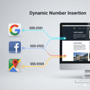 An infographic explaining how Dynamic Number Insertion (DNI) works for call tracking from different marketing sources.