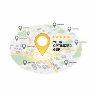 An infographic showing how an optimized Google Business Profile helps a restoration company stand out in local search.