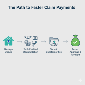 An infographic showing the process of using technology to create better documentation and get insurance claims paid faster.