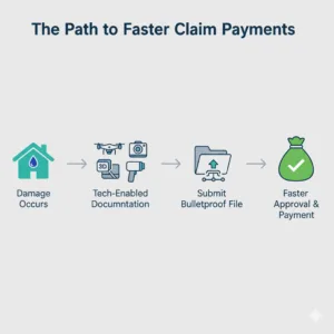 An infographic showing the process of using technology to create better documentation and get insurance claims paid faster.