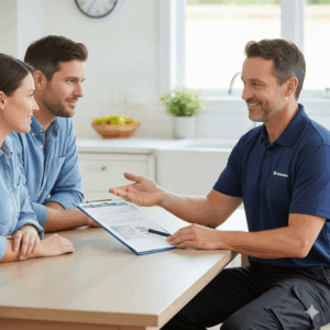 A restoration contractor handling homeowner objections calmly and professionally.