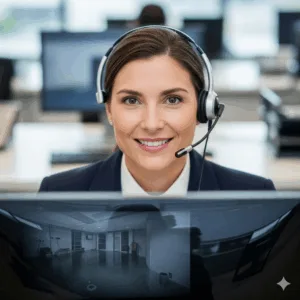 A professional dispatcher calmly handling a water damage emergency call, ready to convert the lead into a job.